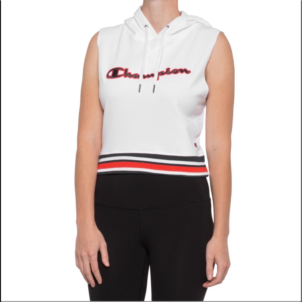 🆕 Champion Campus Crop Hoodie Sleeveless White w/ logo